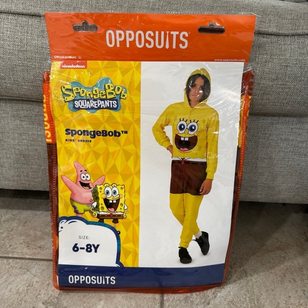 Opposuits SpongeBob SquarePants Costume Kids Onesie Size 6-8Y NEW
